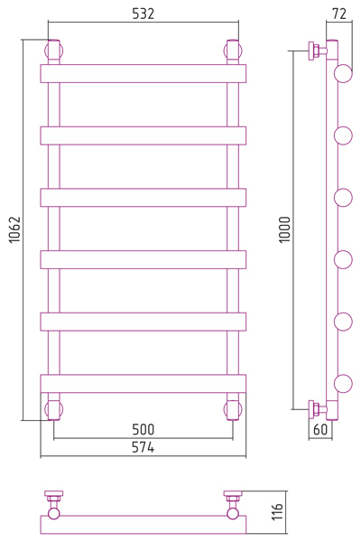 Полотенцесушитель водяной Сунержа Атлант 1000x500