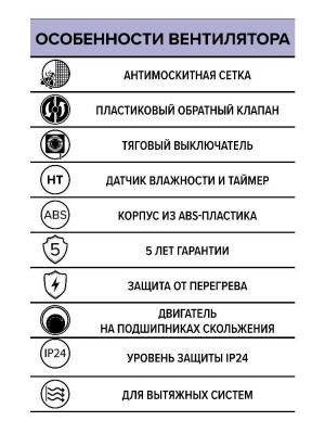 Вентилятор накладной NEO D125 сетка обр.клапан HT ERA